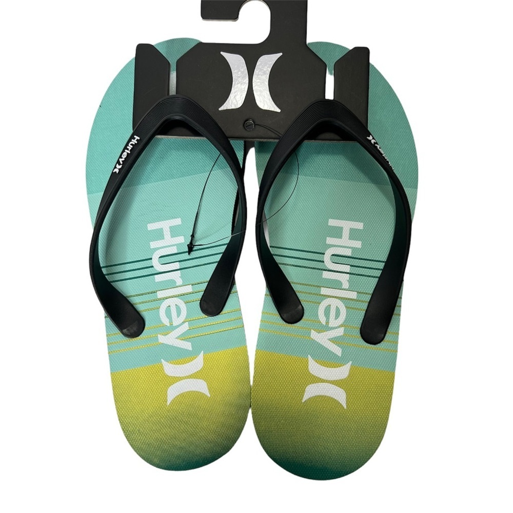 Hurley Mens size 9 Flip Flops Slides blue teal black Sandals Breakwater slides